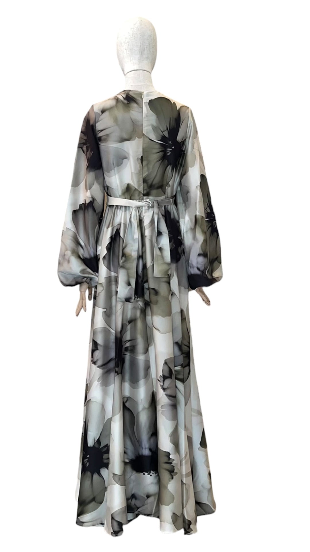 Giovanna Nicolai Maxidress mit Tulpenärmel und Bindegürtel Grün N117