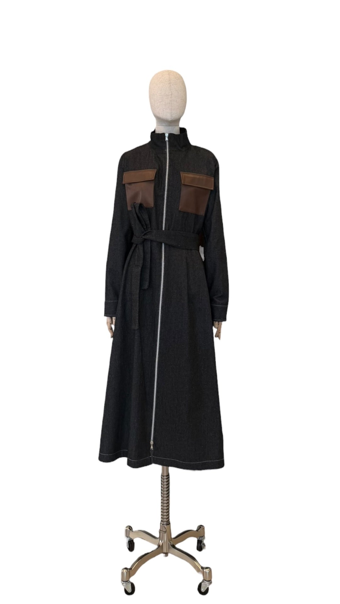 Giovanna Nicolai Jeanskleid mit Ledertaschen Schwarz N109