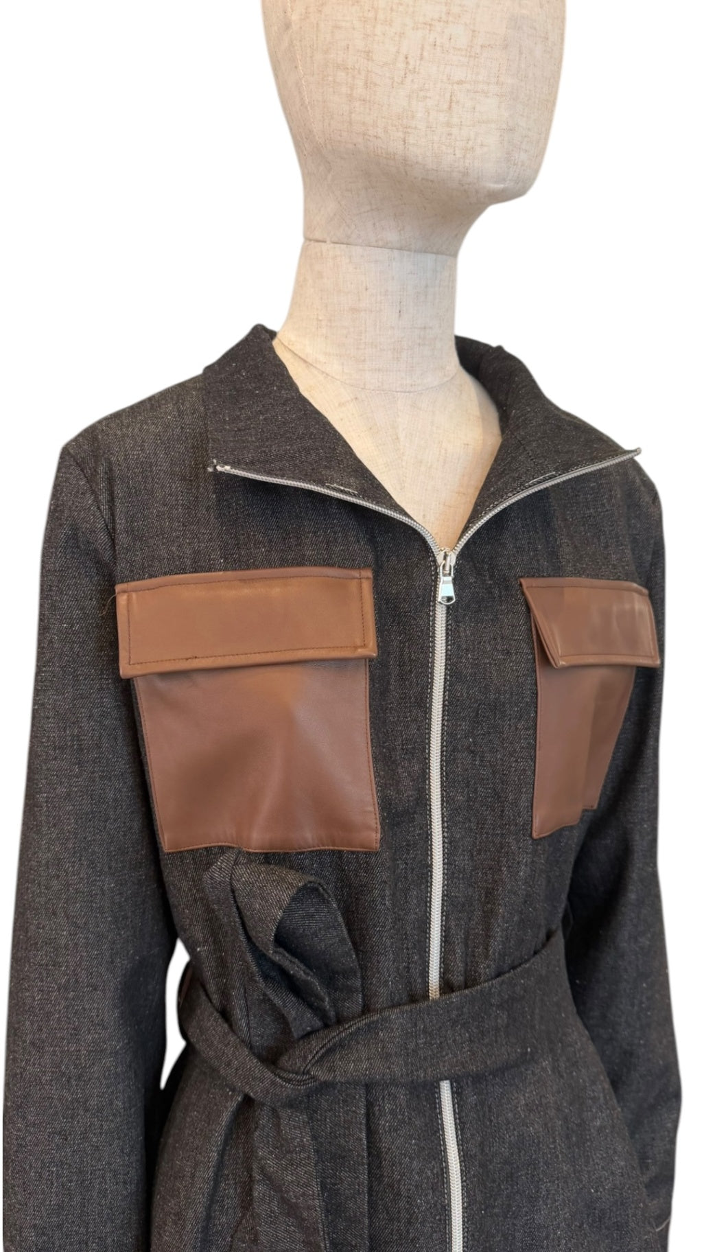 Giovanna Nicolai Jeanskleid mit Ledertaschen Schwarz N109