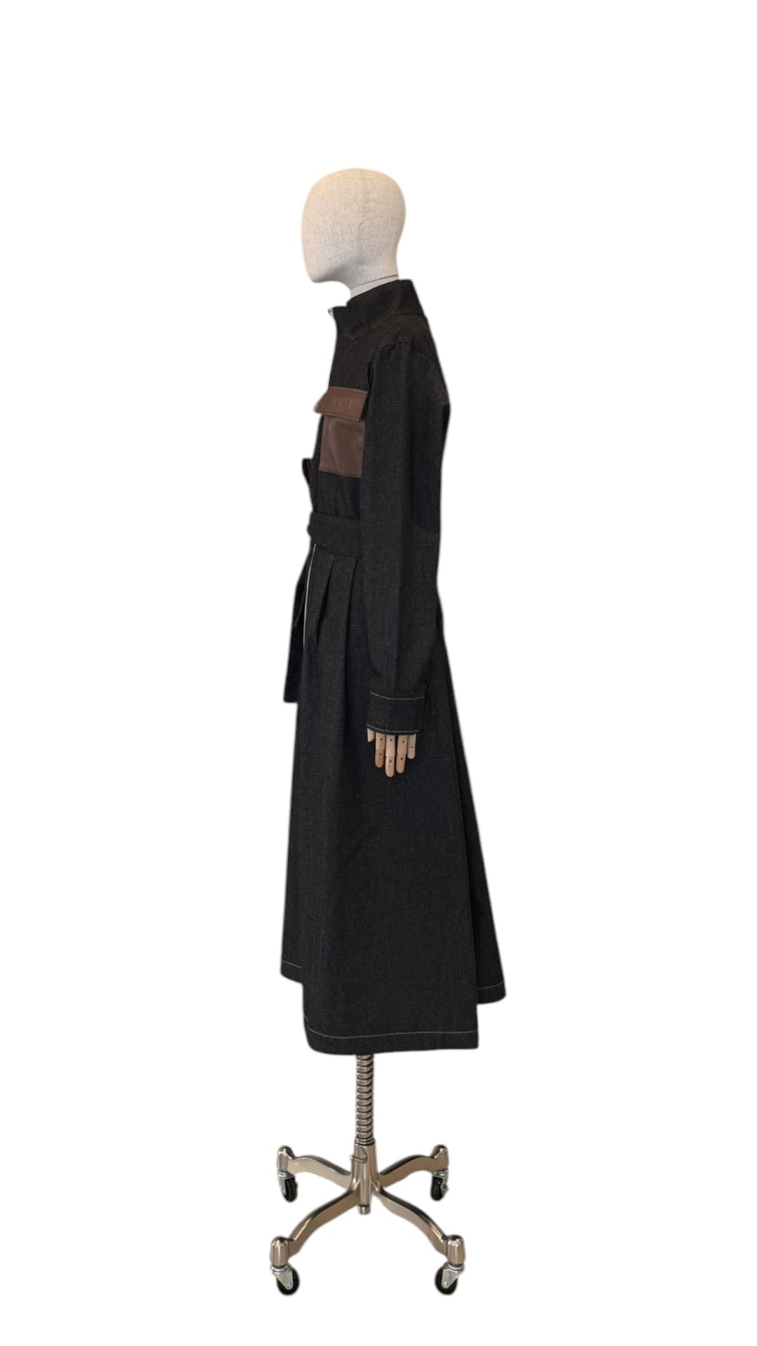 Giovanna Nicolai Jeanskleid mit Ledertaschen Schwarz N109