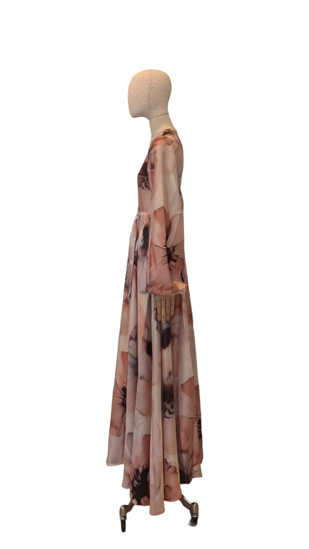 Giovanna Nicolai Maxidress mit Tulpenärmel und Bindegürtel Beige N117