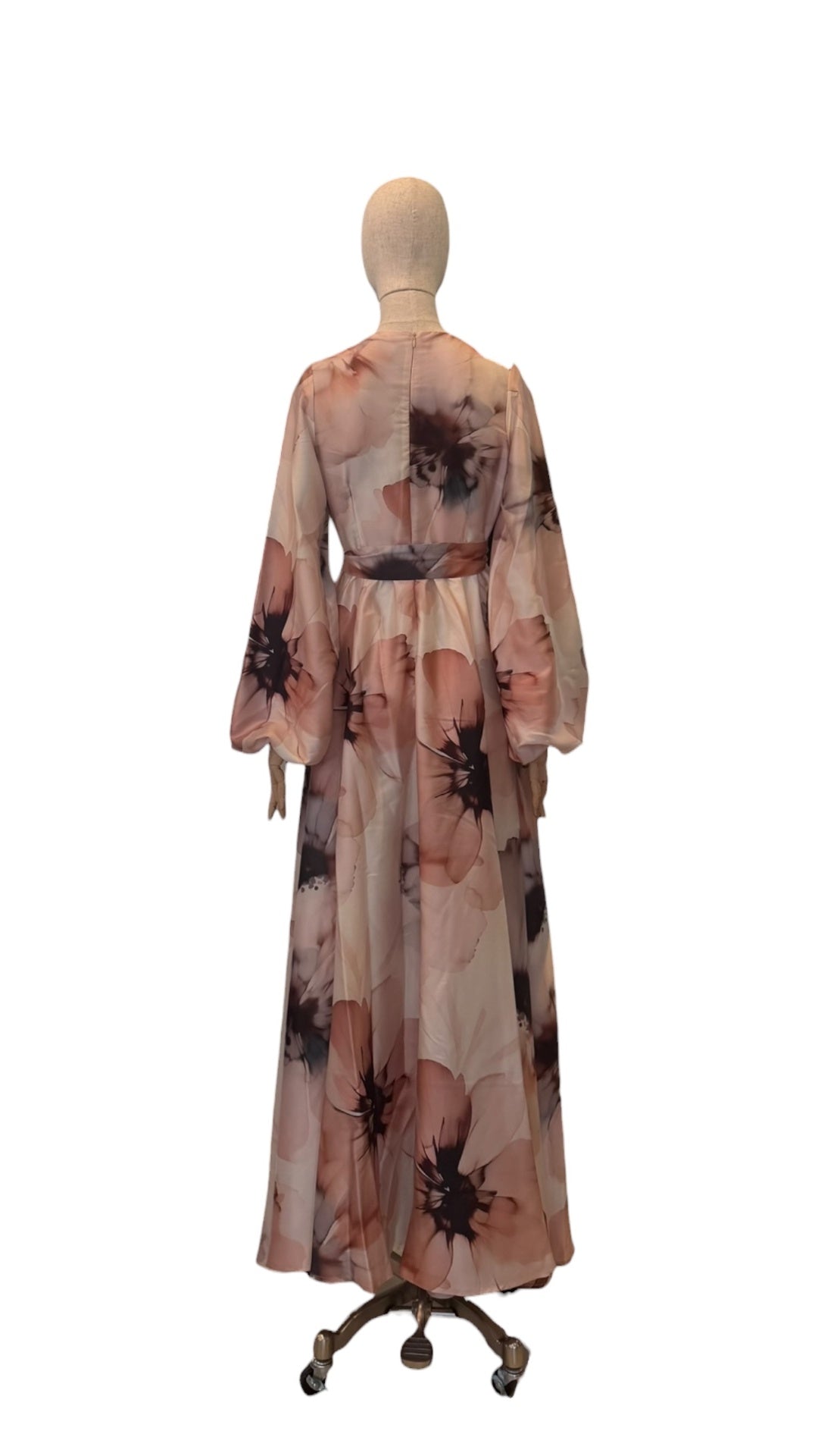 Giovanna Nicolai Maxidress mit Tulpenärmel und Bindegürtel Beige N117