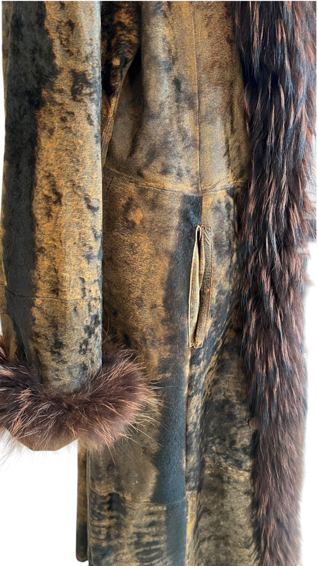 Pre-Loved Vintage Ledermantel mit Fellbesatz