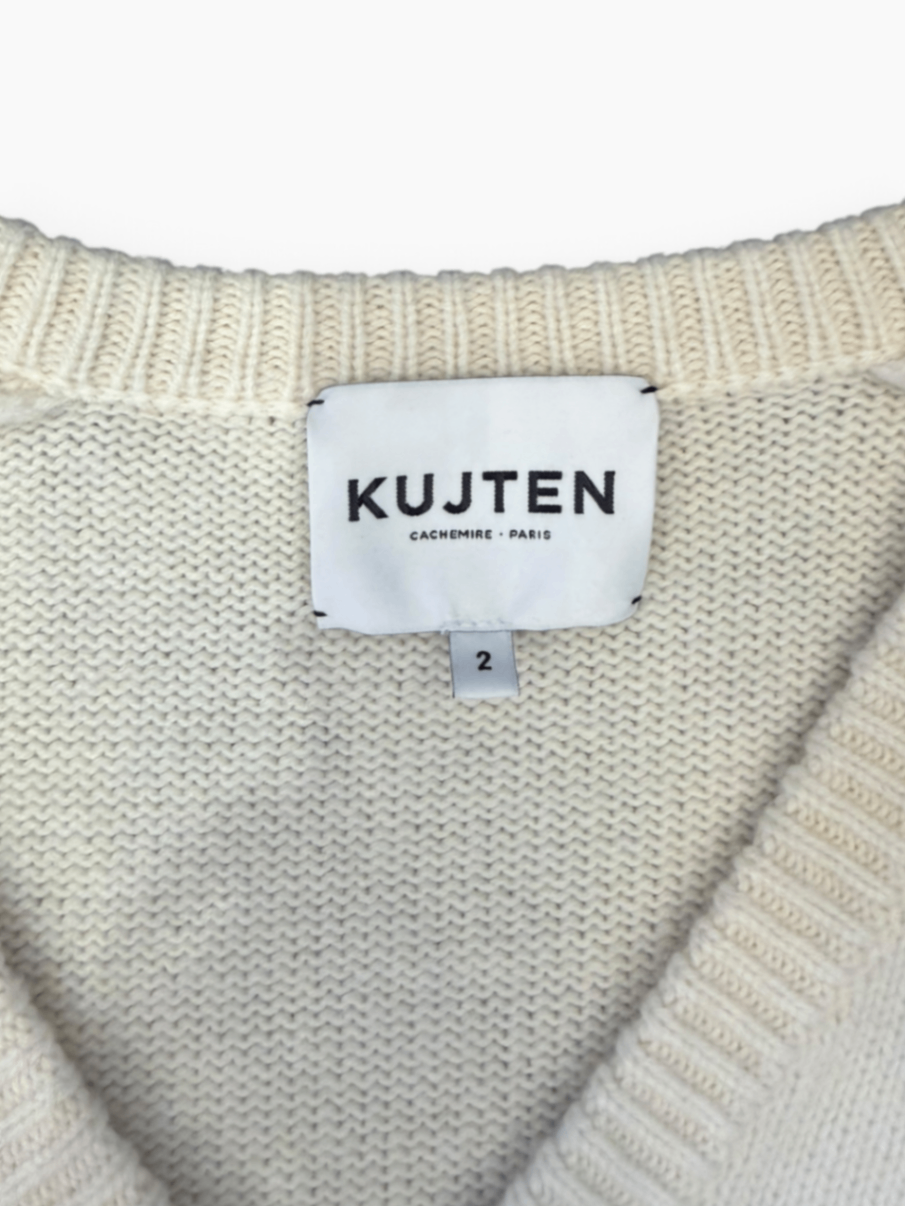 Pre-Loved Kujten V-Pullover mit Zierstich
