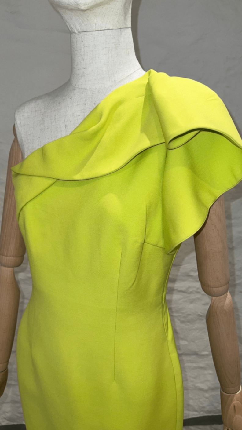 Pre-Loved Roland Mouret One-Shoulder Kleid, Lime Yellow