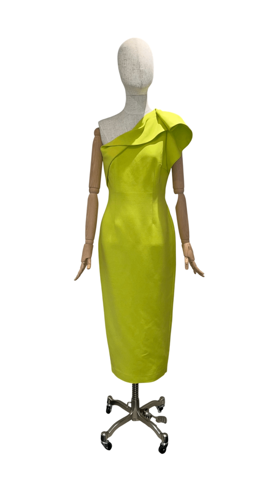 Pre-Loved Roland Mouret One-Shoulder Kleid, Lime Yellow