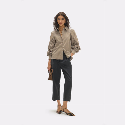 Lola Casademunt Streifenhemd mit Strass Braun-Ecru
