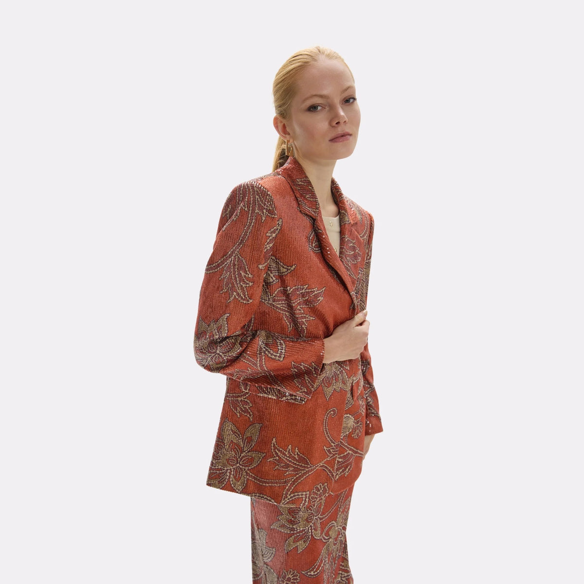 Lola Casademunt Blazer mit Pailletten-Blumenmotiv Rostrot (Caldera)