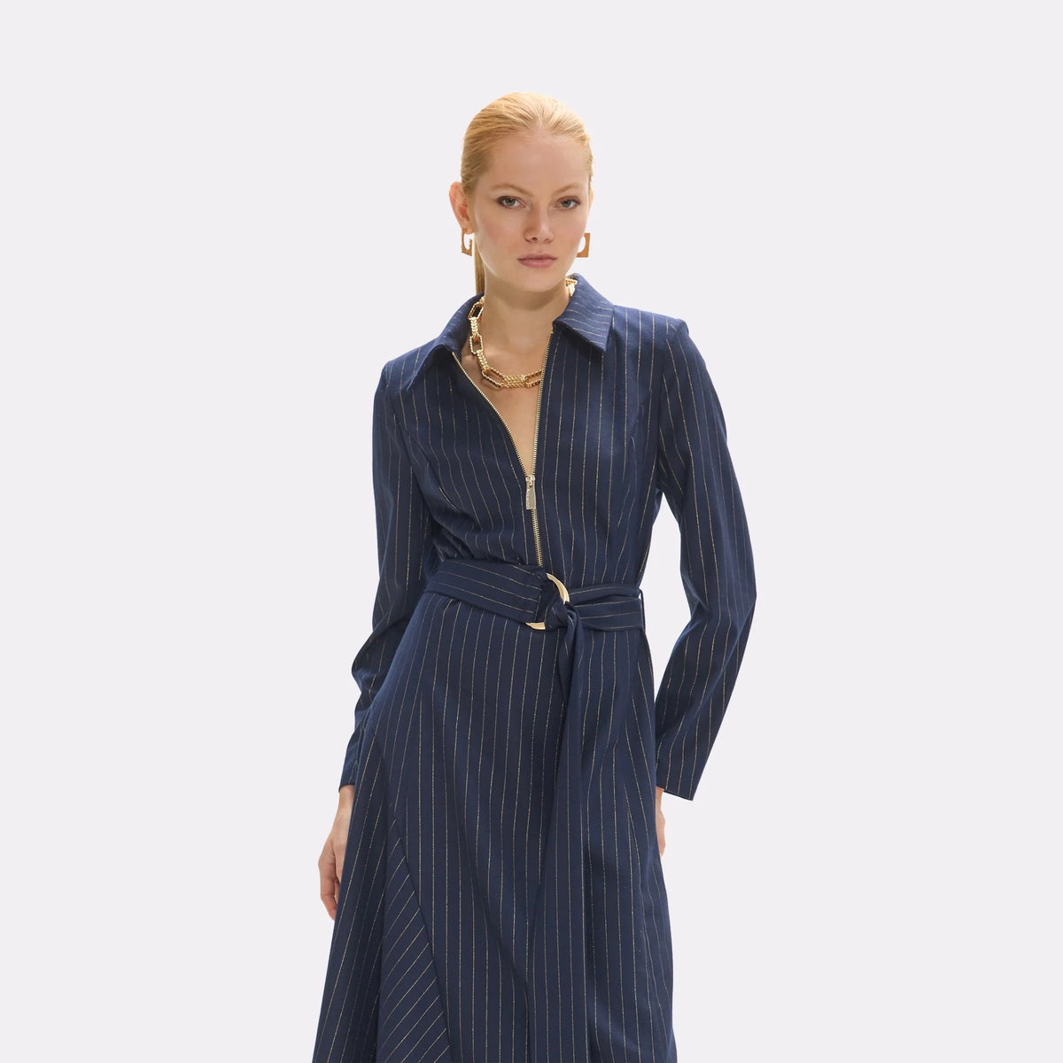 Lola Casademunt Kleid mit Nadelstreifen Nachtblau