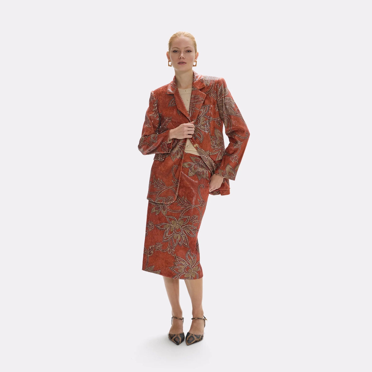 Lola Casademunt Blazer mit Pailletten-Blumenmotiv Rostrot (Caldera)