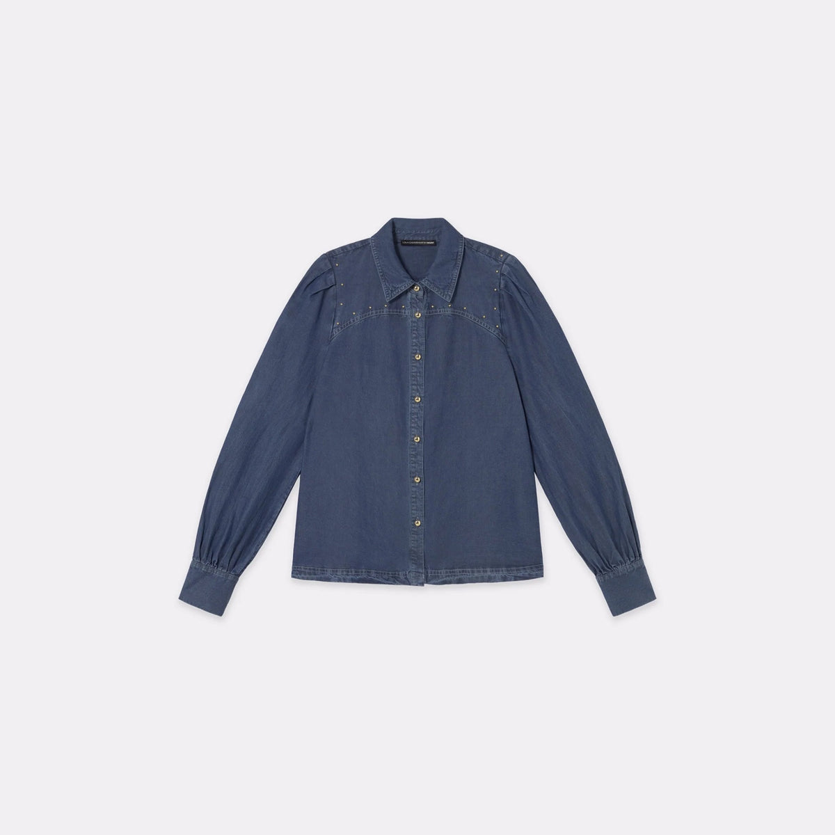 Lola Casademunt Jeanshemd mit goldenen Perlen Mittelblau
