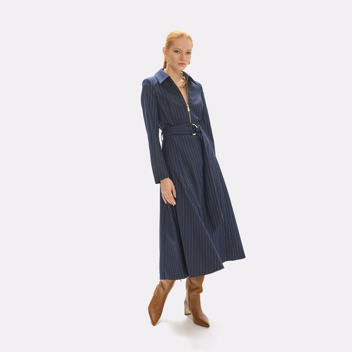 Lola Casademunt Kleid mit Nadelstreifen Nachtblau