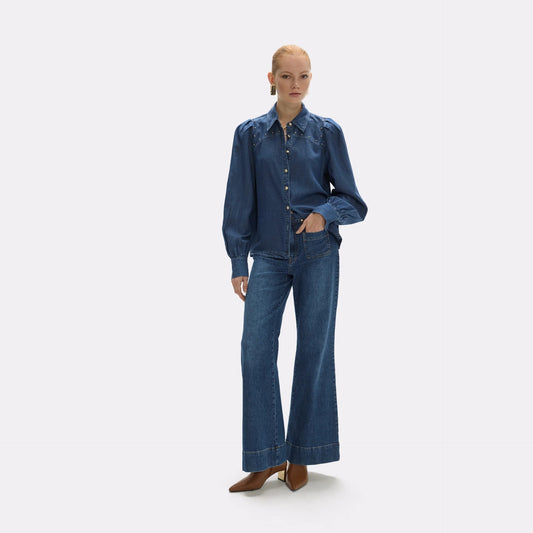 Lola Casademunt Jeanshemd mit goldenen Perlen Mittelblau