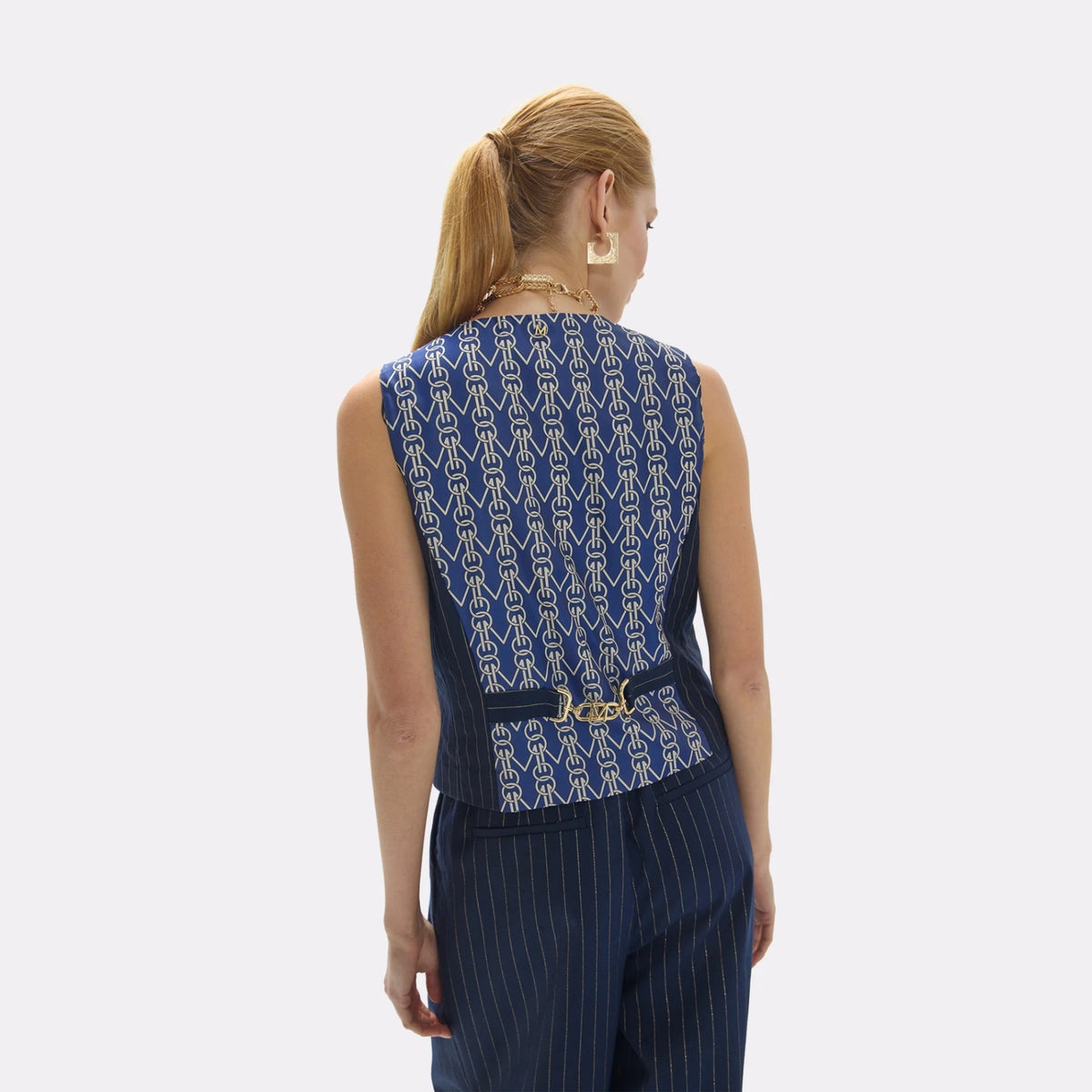 Lola Casademunt Weste mit Nadelstreifen und Lurex Blau