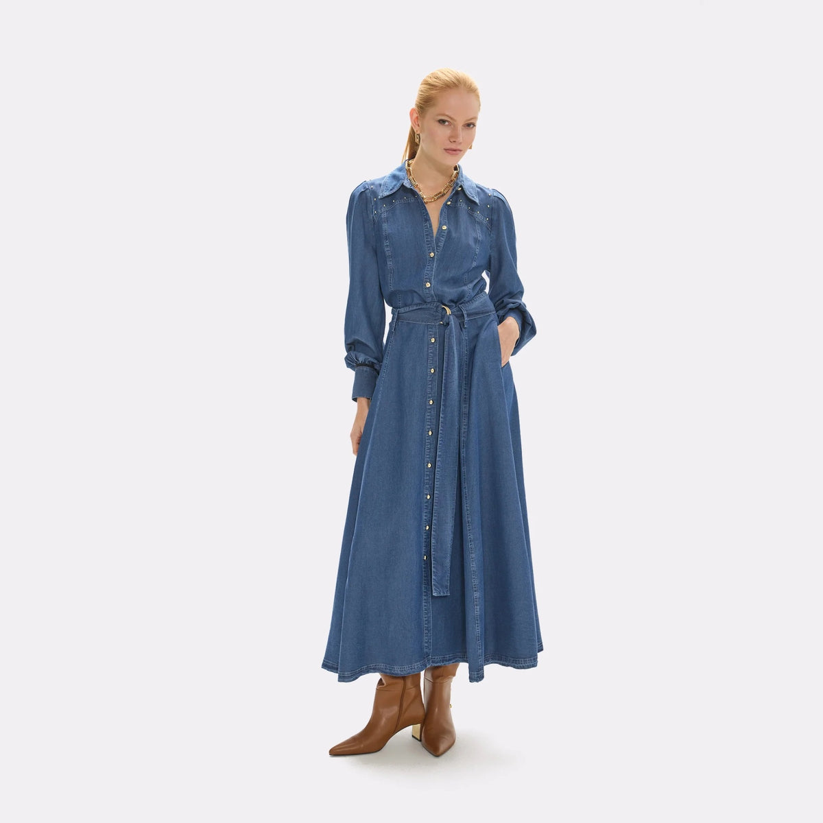 Lola Casademunt Jeans-Midikleid Mittelblau