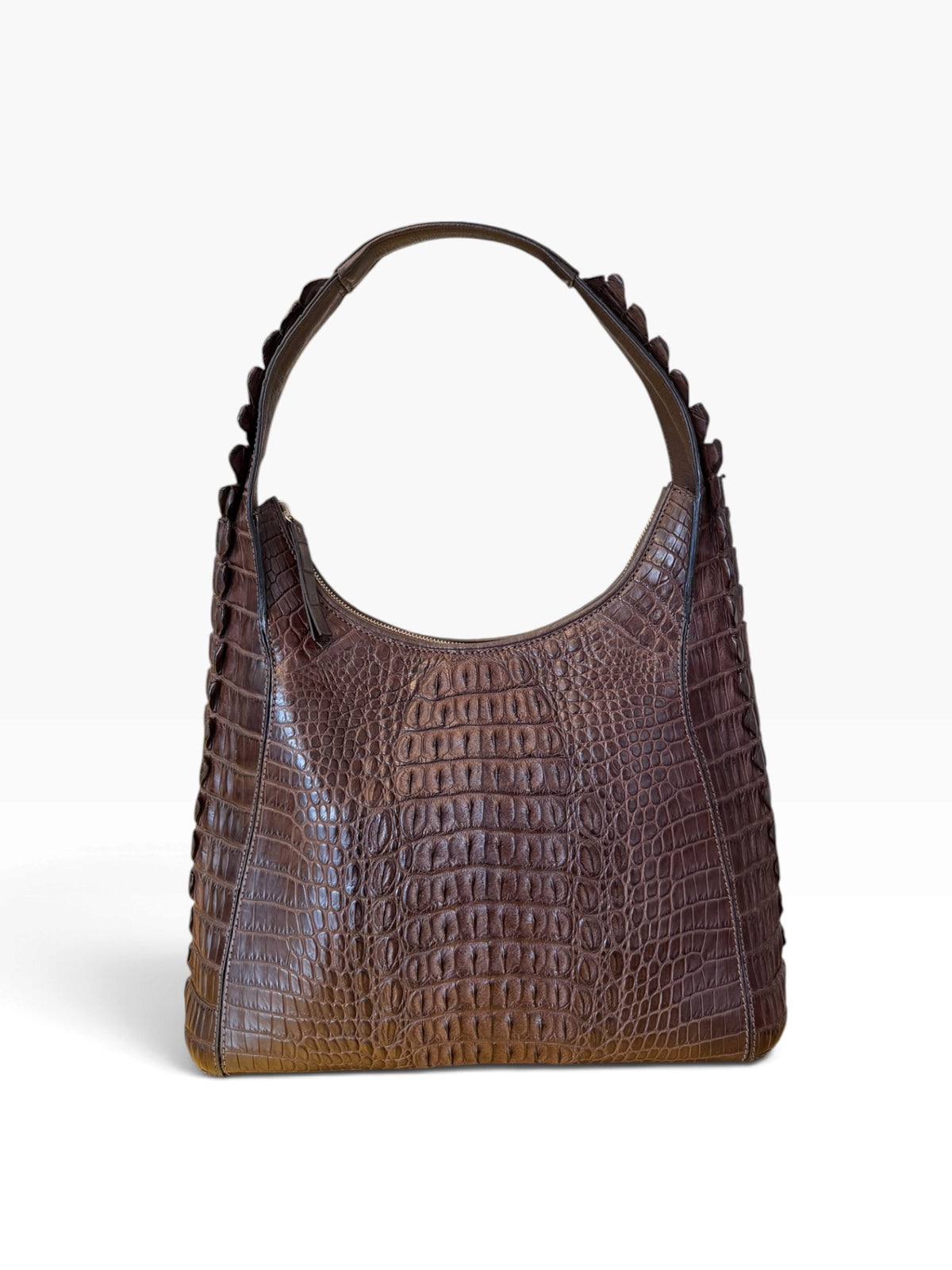 Pre-Loved Via la Moda Schultertasche aus Nilkrokodil mit Hornback-Details