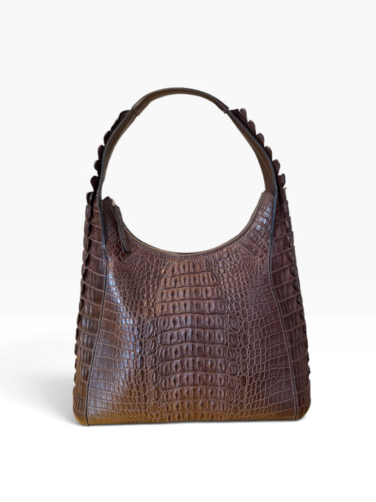 Pre-Loved Via la Moda Schultertasche aus Nilkrokodil mit Hornback-Details