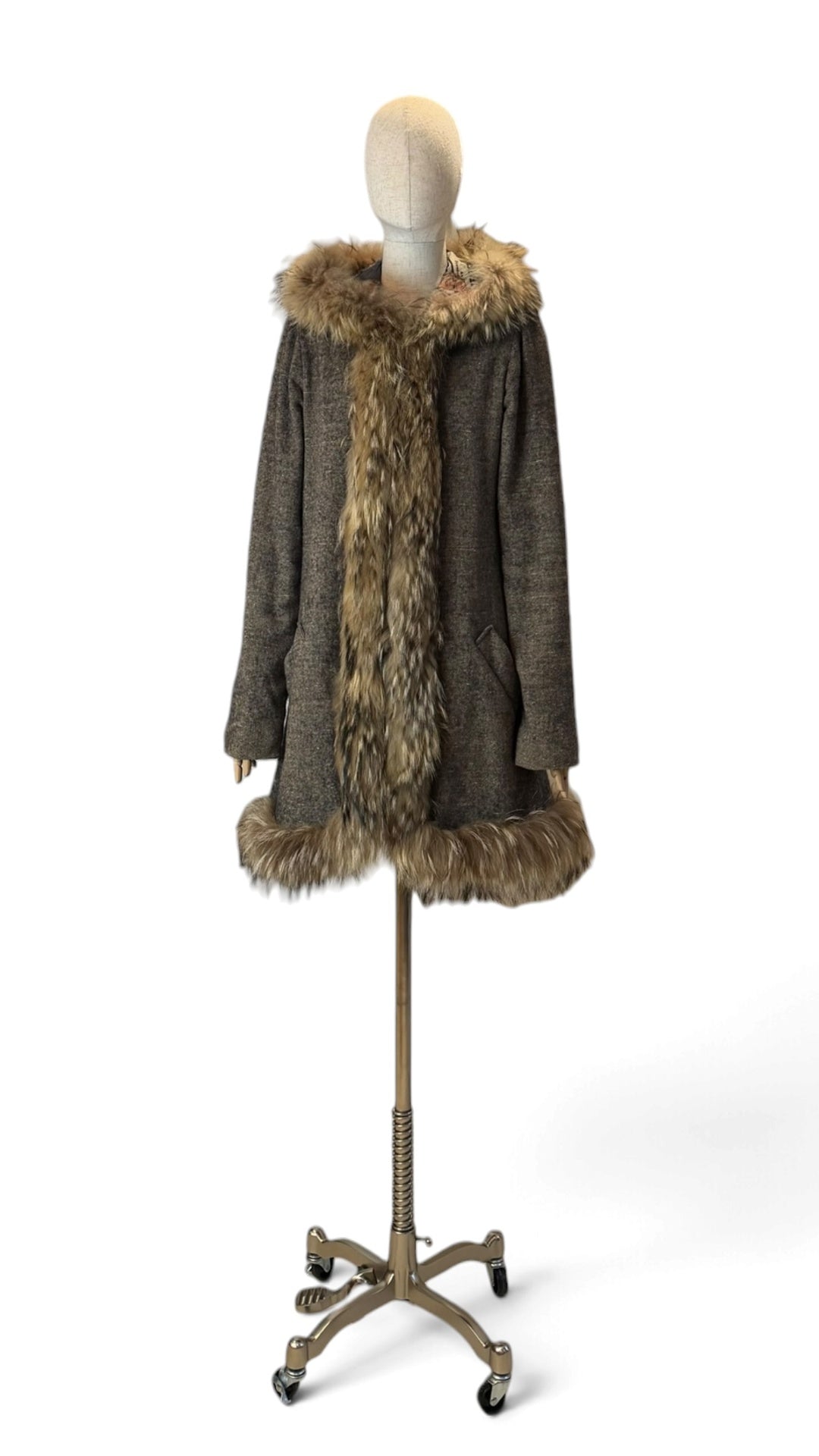 Pre-Loved Rosa e Maria Kapuzenmantel mit Fellbesatz