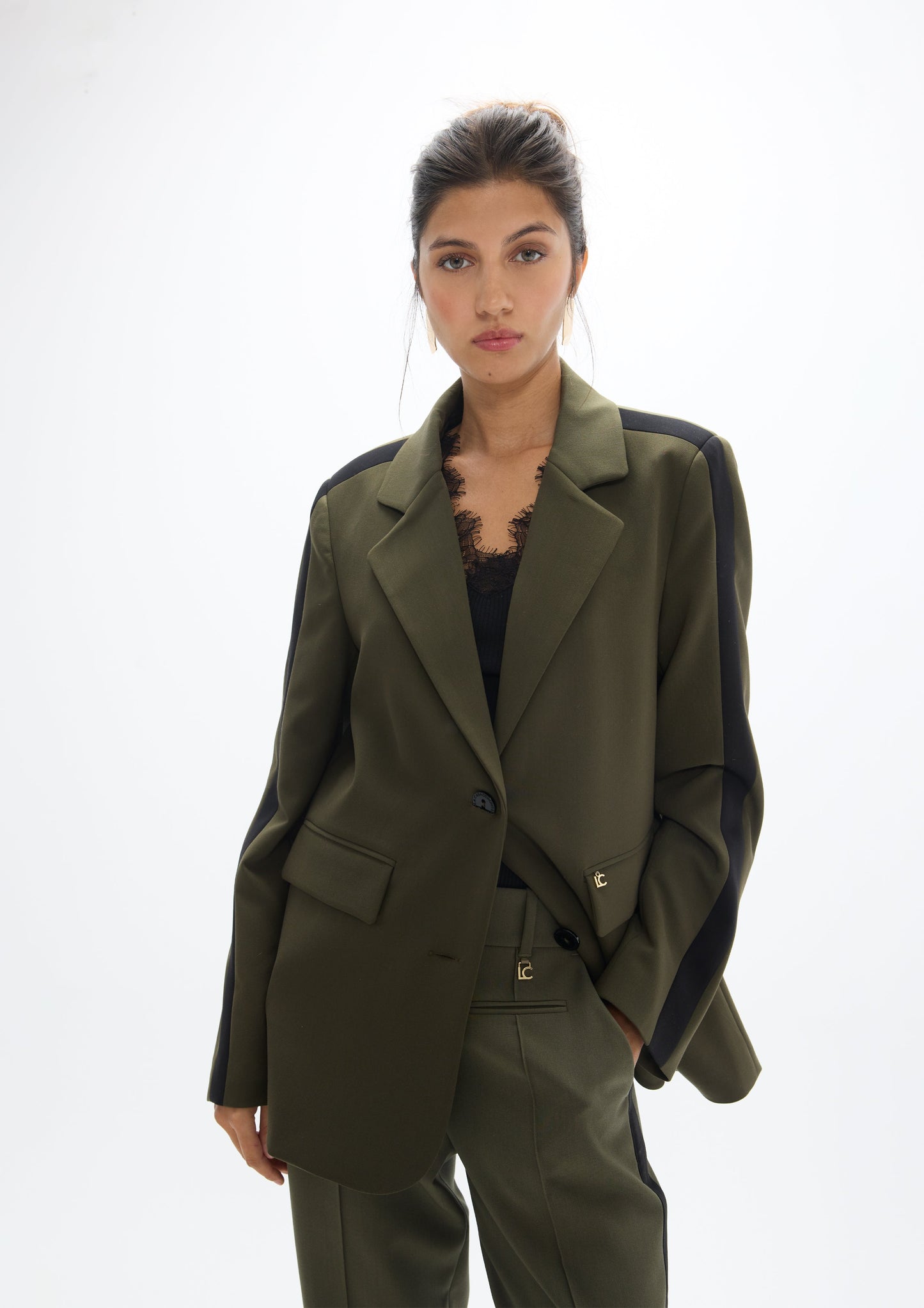 Lola Casademunt Blazer mit Tiermotiv am Rücken Grün-Schwarz