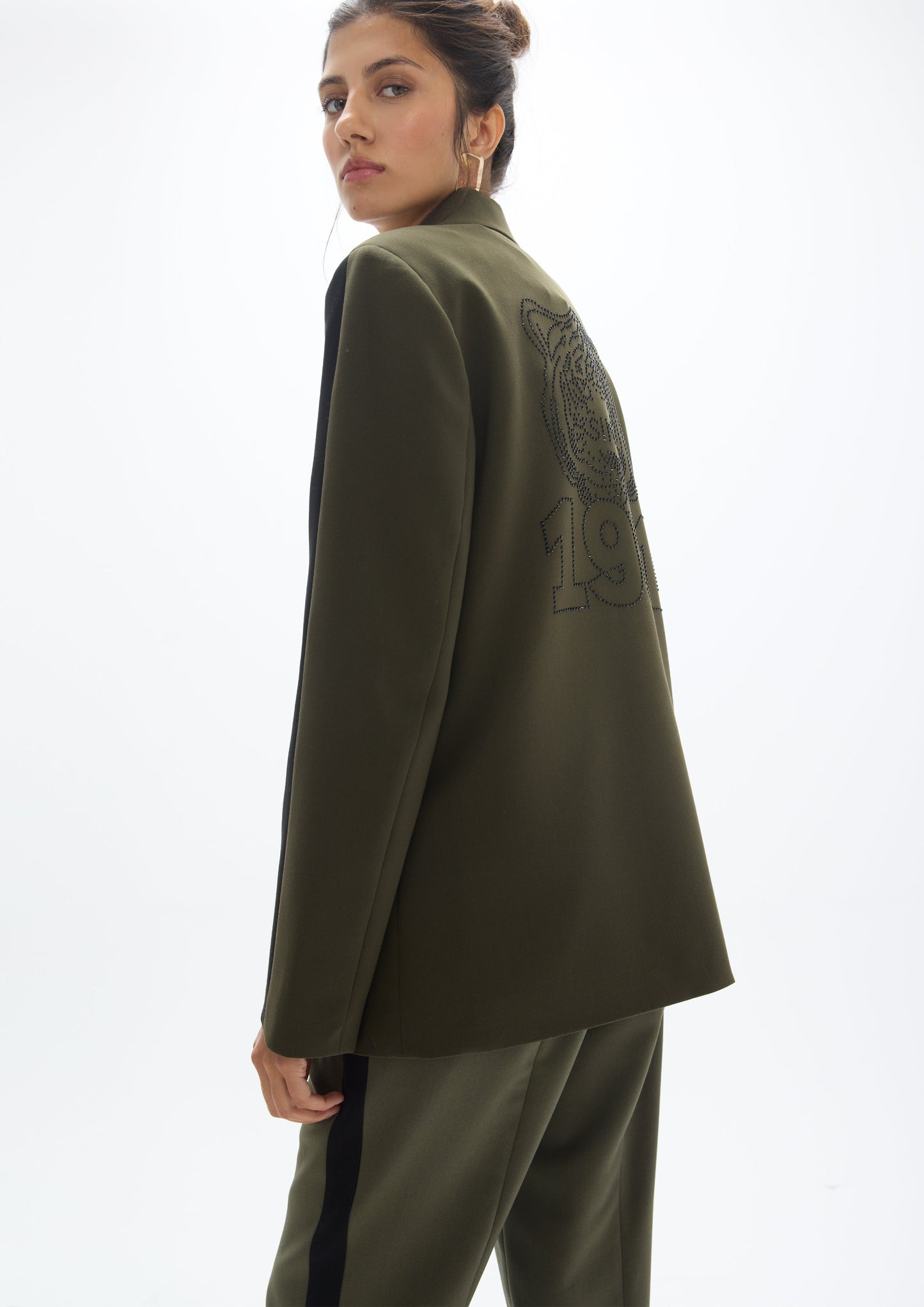Lola Casademunt Blazer mit Tiermotiv am Rücken Grün-Schwarz