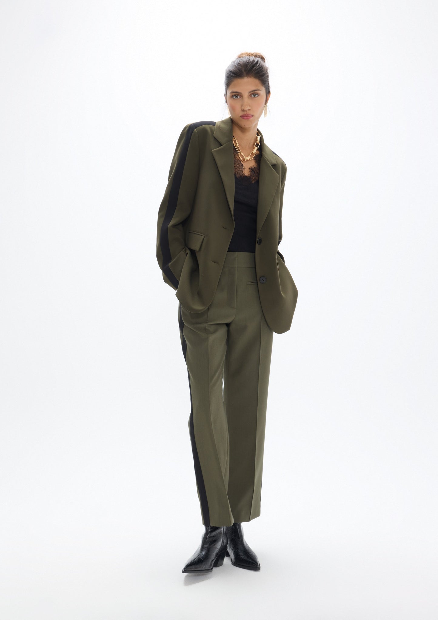 Lola Casademunt Blazer mit Tiermotiv am Rücken Grün-Schwarz