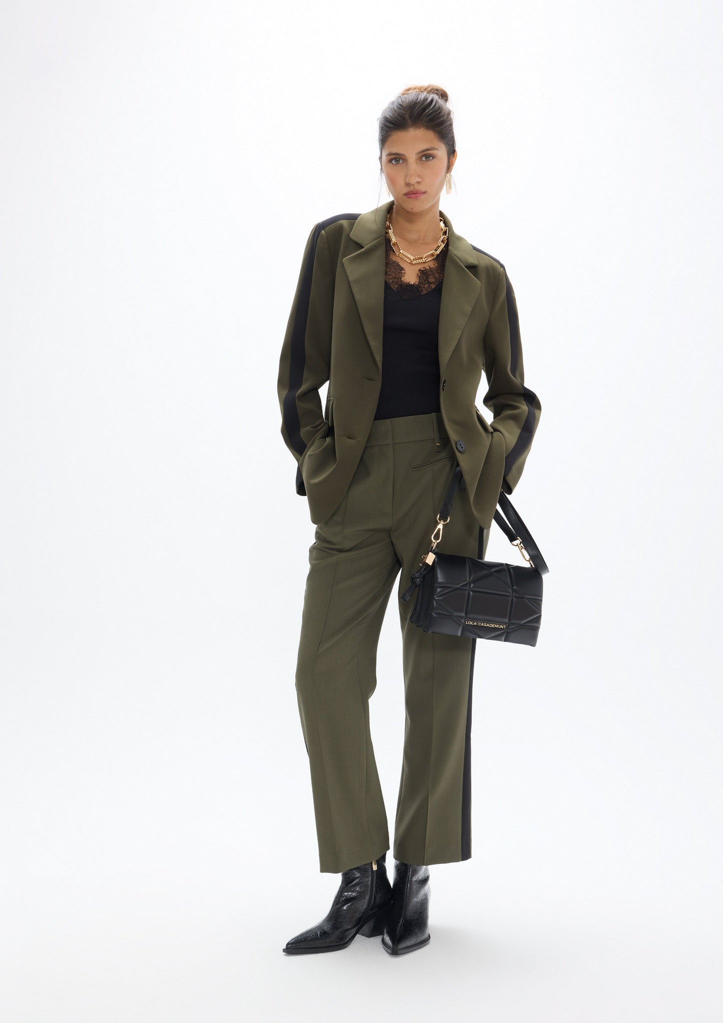 Lola Casademunt Blazer mit Tiermotiv am Rücken Grün-Schwarz