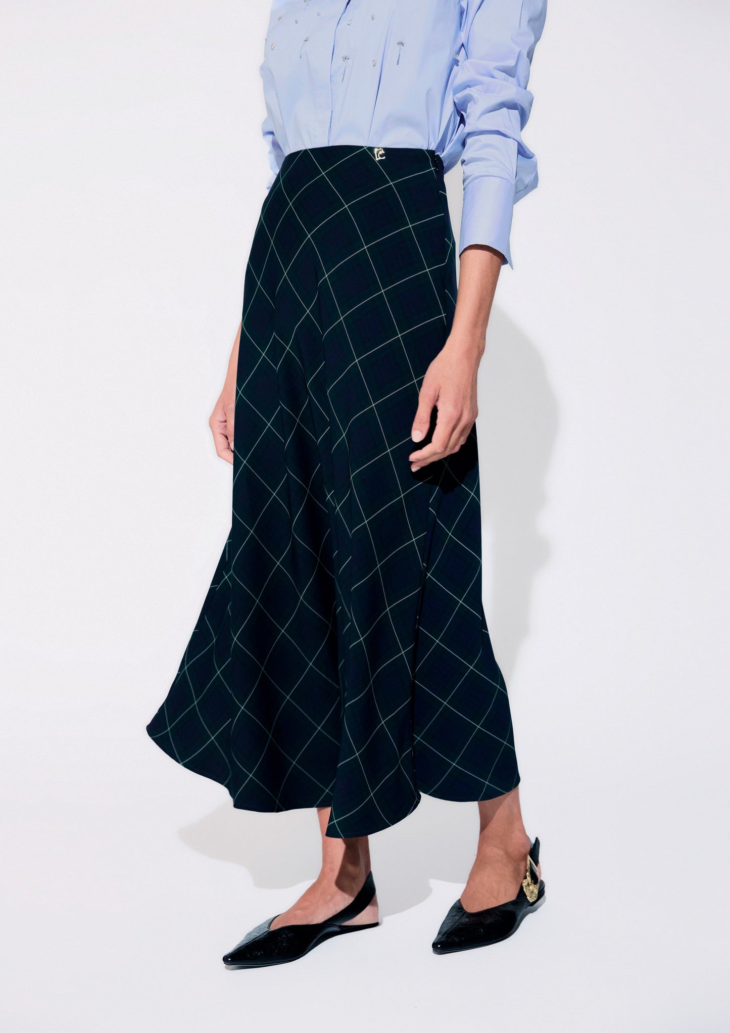 Lola Casademunt Langer Midirock Schrägkaro Blau-Grün