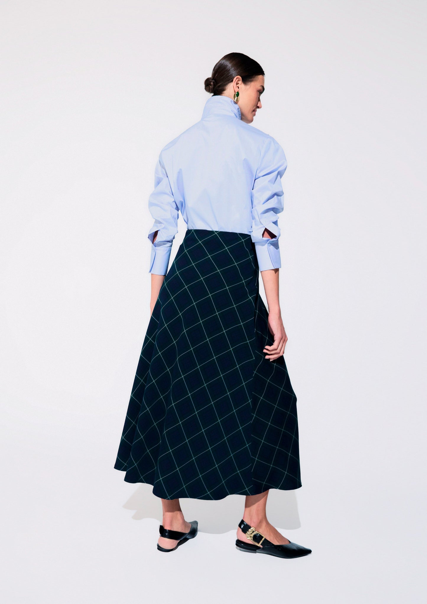 Lola Casademunt Langer Midirock Schrägkaro Blau-Grün